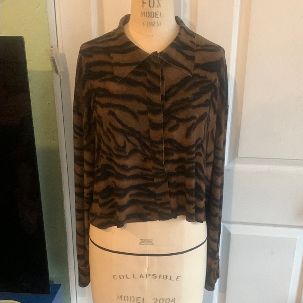 Norma Kamali Brown Tiger Print Blouse